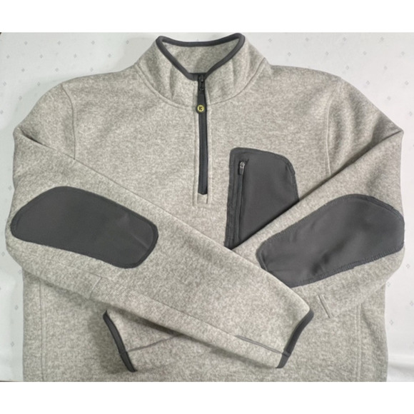 Kyoden Men's Size Medium 1/4‎ Zip Gray Pullover LS Sweatshirt w/ Elbow Patches - Picture 1 of 12